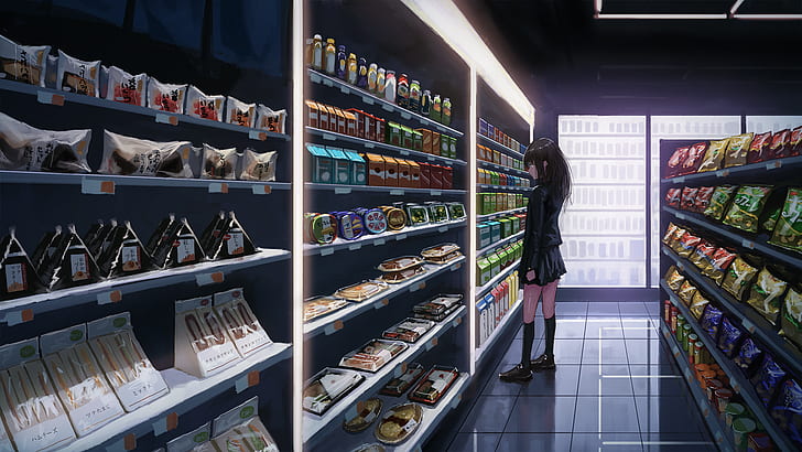 HD wallpaper: stores, food, drink, fridge, anime, lights, chips | Wallpaper  Flare