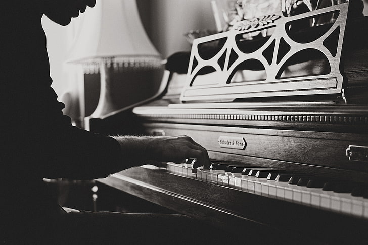 upright keyboard, piano, hands, vintage, music, bw, musical Instrument, HD wallpaper