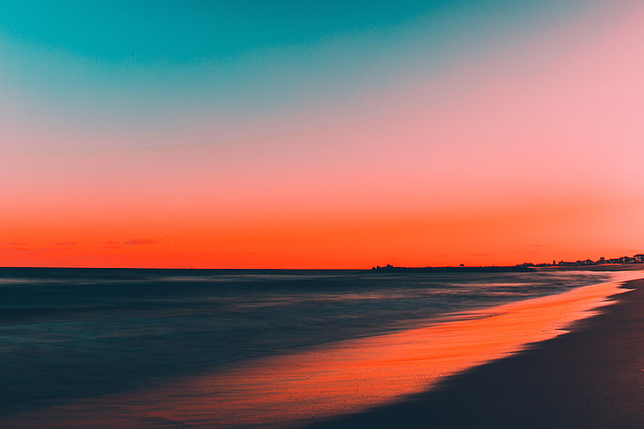 body of water, nature, beach, sunset, sea, dusk, summer, reflection, HD wallpaper