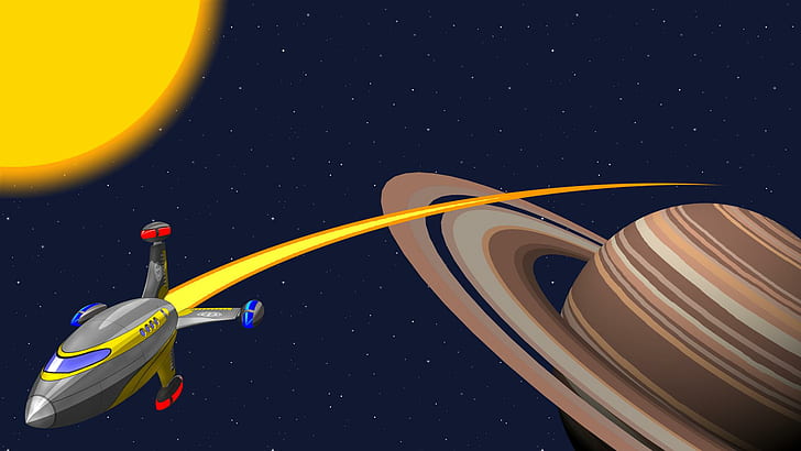 Space Travel, planet, saturn, rocket, 3d and abstract