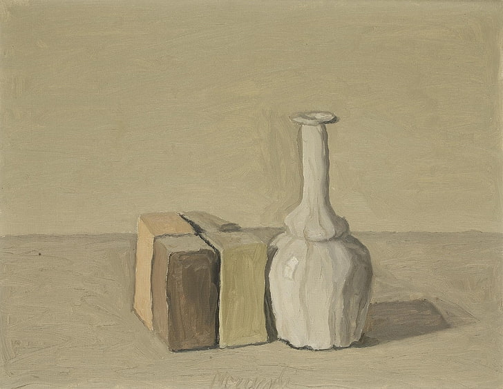 classic art, Giorgio Morandi, jars, indoors, wood - material