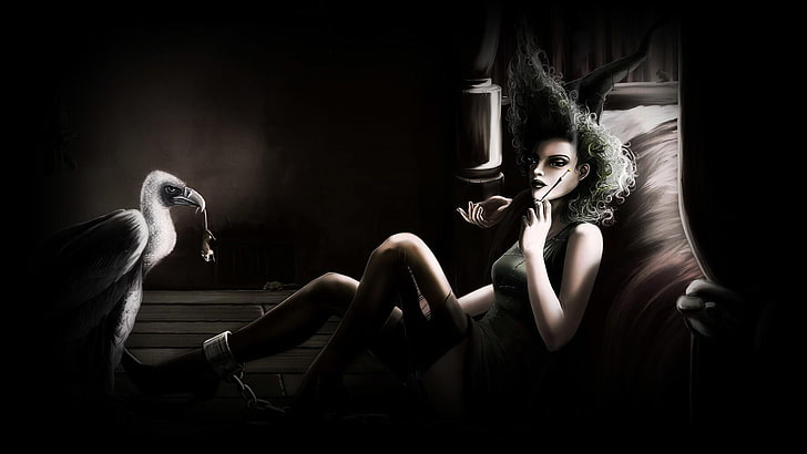 HD wallpaper: dark, art, artwork, goth, woman, cigarette, midnight, girl | Wallpaper Flare