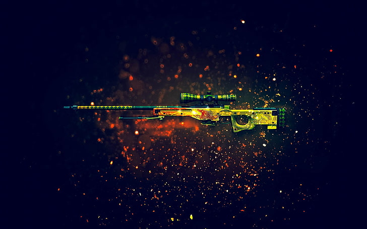 green and black AWM rifle wallpaper, weapons, background, sniper, HD wallpaper
