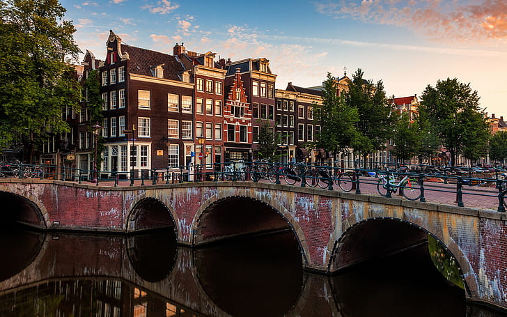 Amsterdam, Nederlands, city bridge, river, houses, HD wallpaper