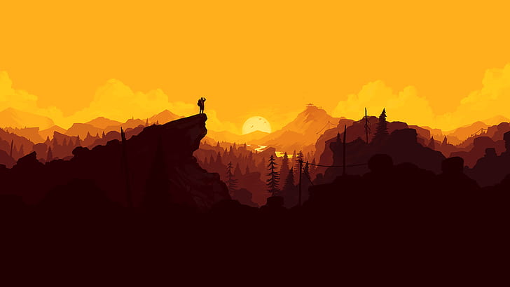artwork, dom, yellow, Olly Moss, Firewatch, video games, Video Game Art