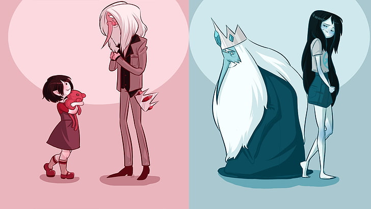 Adventure Time Snow King and Vampire illustration, Ice King, Marceline the vampire queen