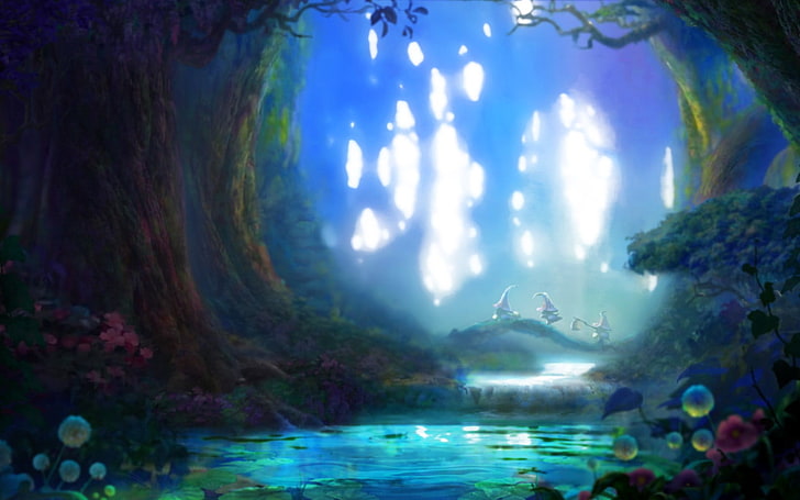 green forest painting, Aion, fantasy art, video games, water