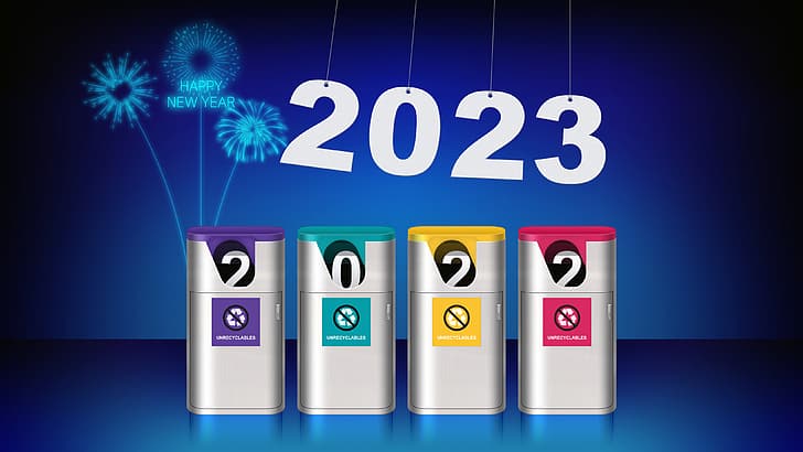 2023 (Year), New Year, trash bin