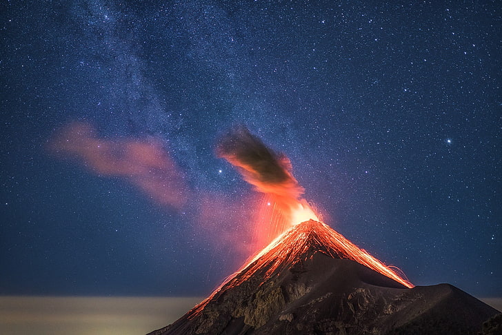 black volcano, landscape, volcanic eruption, beauty in nature, HD wallpaper