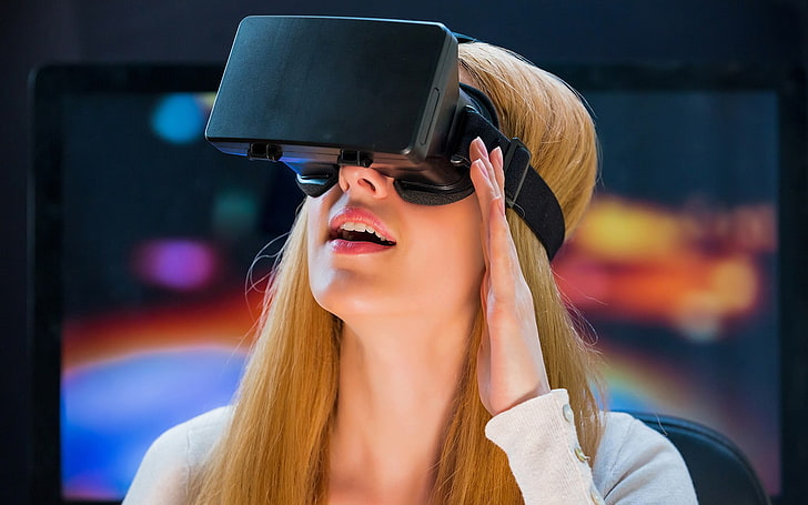 virtual reality, women, smiling, fashion, adult, glasses, one person