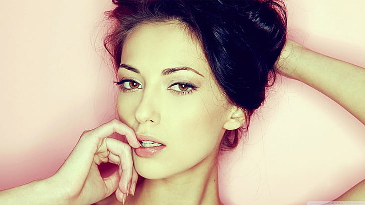 Anna Sbitnaya, brunette, closeup, face, Hazel Eyes, Sensual Gaze, HD wallpaper
