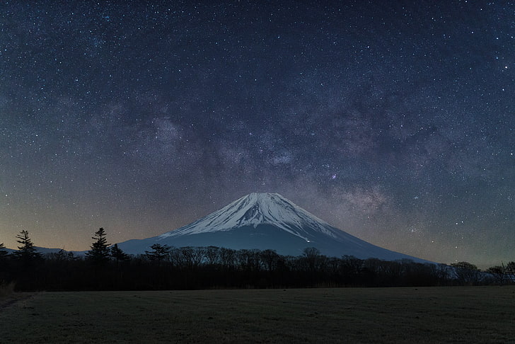 gray mountain, Mount Fuji, nature, mountains, sky, Japan, night, HD wallpaper