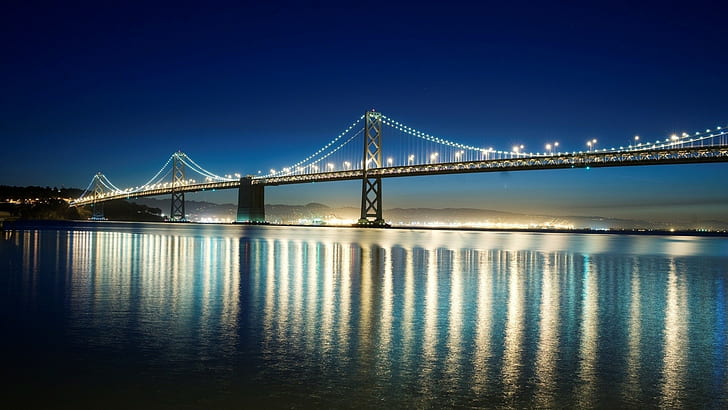 bridge, San Francisco-Oakland Bay Bridge, city lights, night