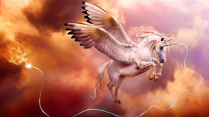 sky, unicorn, pegasus, dreamland, wing, mythology, artwork