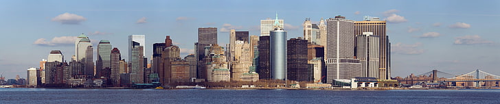 city buildings, New York City, triple screen, building exterior, HD wallpaper