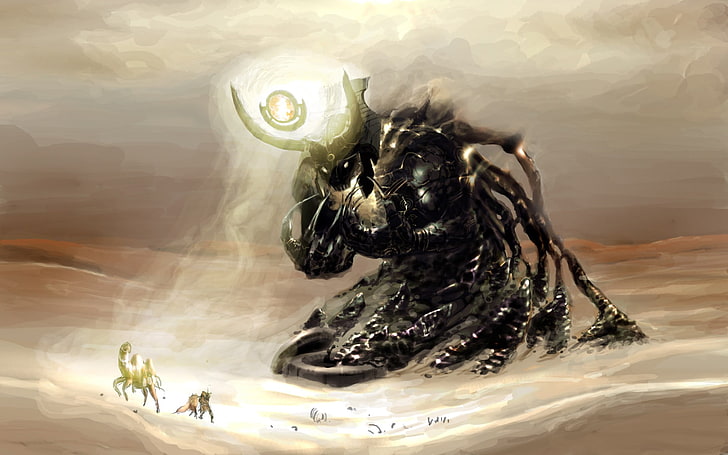 black monster with headdress light pointing into human painting, black Specter illustration, HD wallpaper