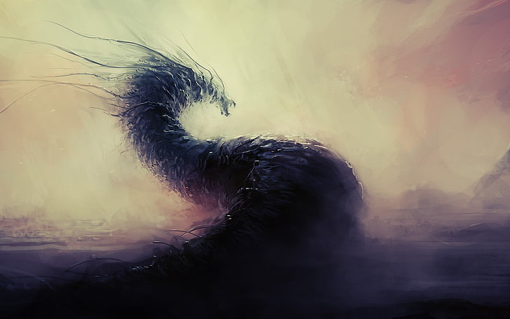 black creature painting, dragon, artwork, fantasy art, one animal