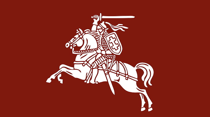 Lithuania, coat of arms, flag, horseman, representation, red, HD wallpaper