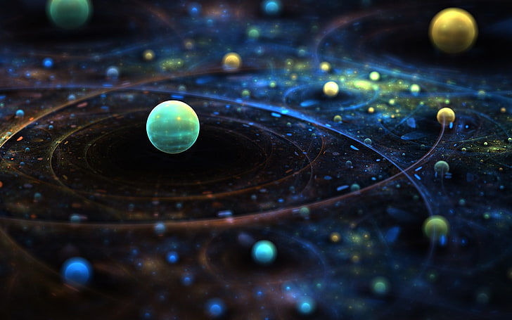 yellow and green spheres digital wallpaper, space, Solar System