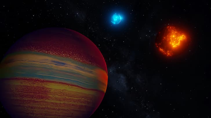 space, space art, Blender, 3D graphics, Gas giant, Sun, red sun