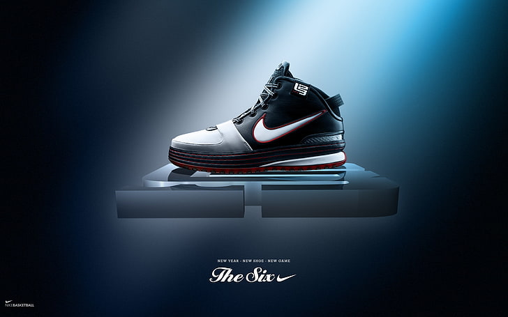 unpaired black and white Nike The Six basketball shoe, NBA, LeBrone James, HD wallpaper