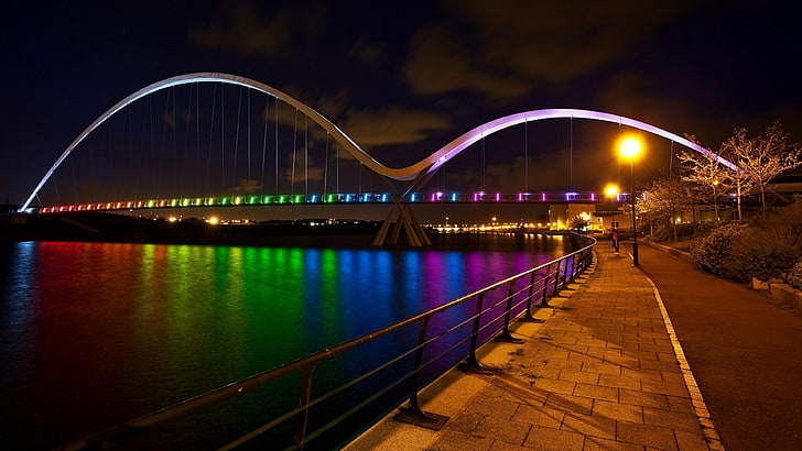 darkness, tees, river tees, footbridge, united kingdom, pedestrian bridge, HD wallpaper