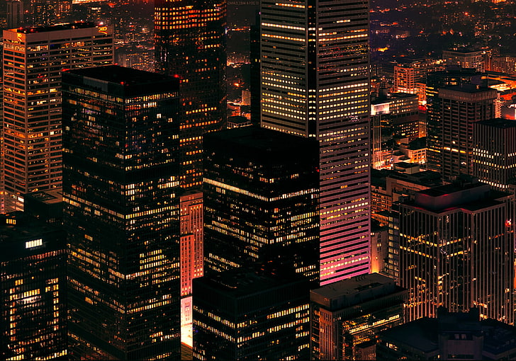 cityscape, building, night, city lights, skyscraper, building exterior, HD wallpaper