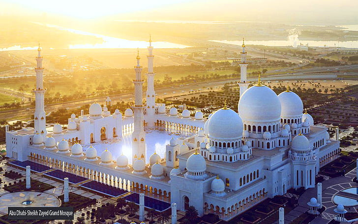 Sunset Abu Dhabi Sheikh Zayed Grand Mosque United Arab Emirates Desktop Hd Wallpapers 1920×1200
