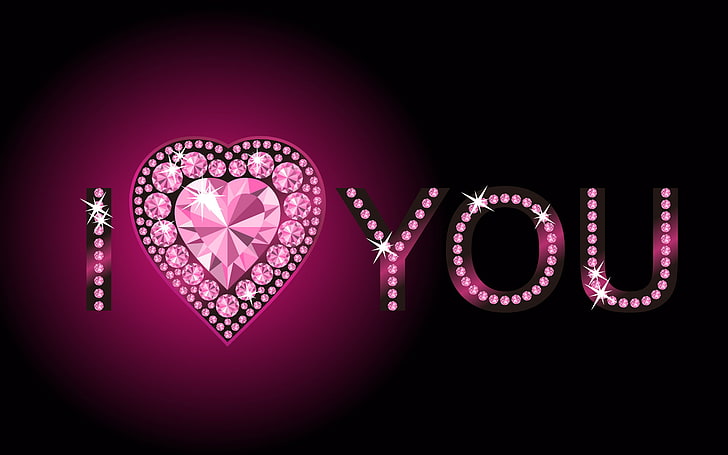 pink, heart, rhinestones, i love you, HD wallpaper