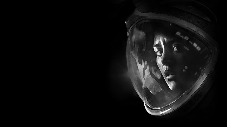Astronaut helmet, Alien: Isolation, monochrome, video games, copy space, HD wallpaper