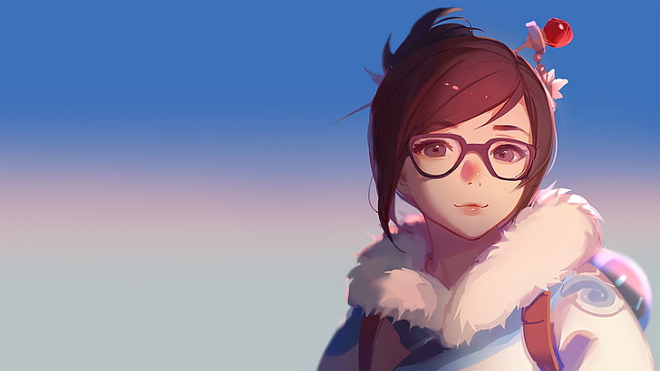 brown hair and gray eyes anime character illustration, Overwatch