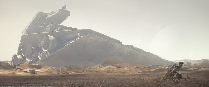 Star Wars, Star Destroyer, landscape, artwork, desert, solid