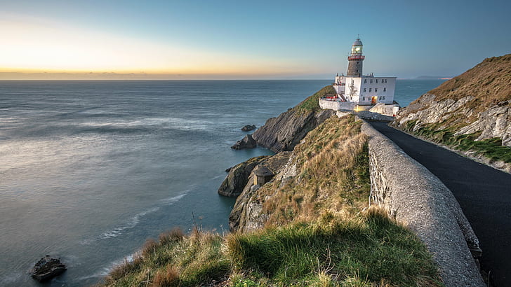 light tower on cliff beside body of water, baily lighthouse, dublin, ireland, baily lighthouse, dublin, ireland, HD wallpaper