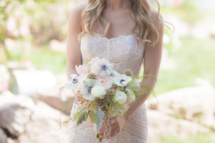 women, model, brides, wedding dress, weddings, flowering plant, HD wallpaper