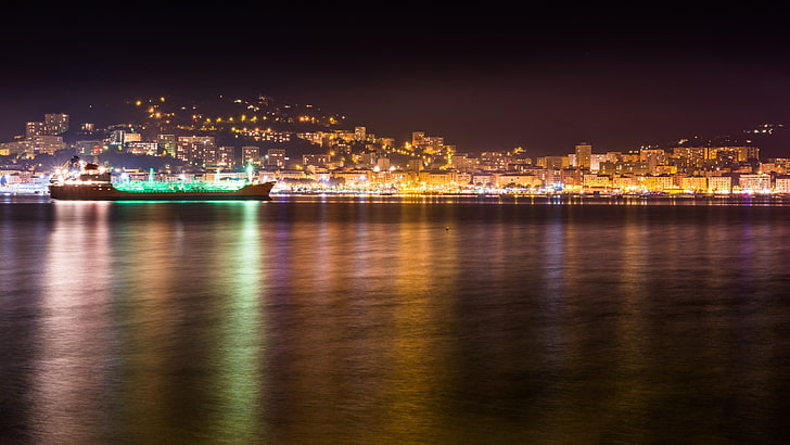 photo of ship in body of water beside city during nighttime, Ajaccio, HD wallpaper