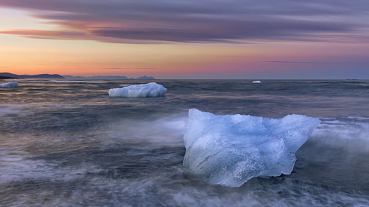 iceland, jokulsarlon, beach, lagoon, coast, sunrise, vatnajokull national park