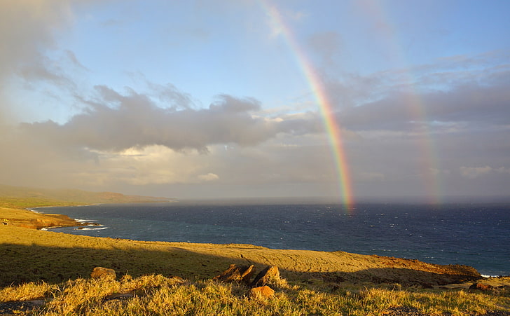 Two Rainbows In Maui, Hawaii, Travel, Islands, Creative, Pacific, HD wallpaper