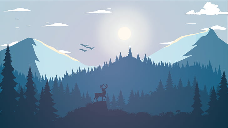 animals, artwork, Deer, Fire Watch, forest, illustration, landscape, HD wallpaper
