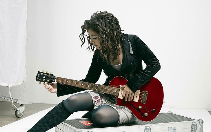 Katie Melua, red jazz electric guitar, celebrities, 1920x1200, HD wallpaper