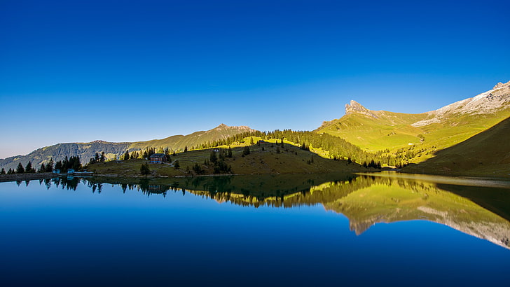 mountain miracle mirror hd, water, reflection, lake, sky, scenics - nature, HD wallpaper