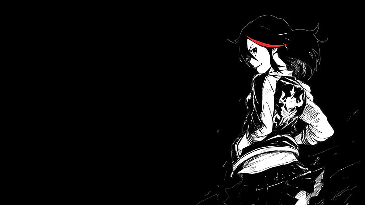 black haired female cartoon character, Kill la Kill, simple background