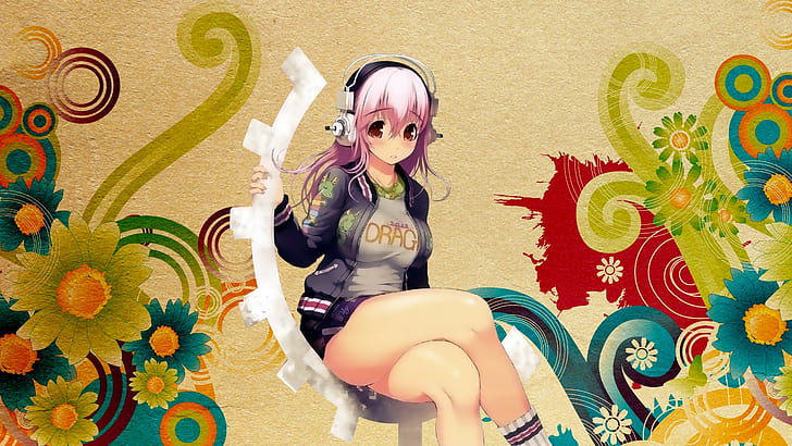 Super Sonico, Anime Girl, Headphones, HD wallpaper