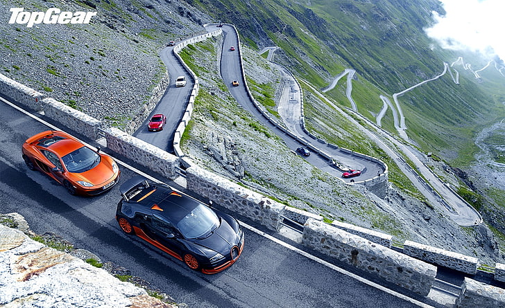 Cars, Top Gear game application, Supercars, Mountains, Highway, HD wallpaper