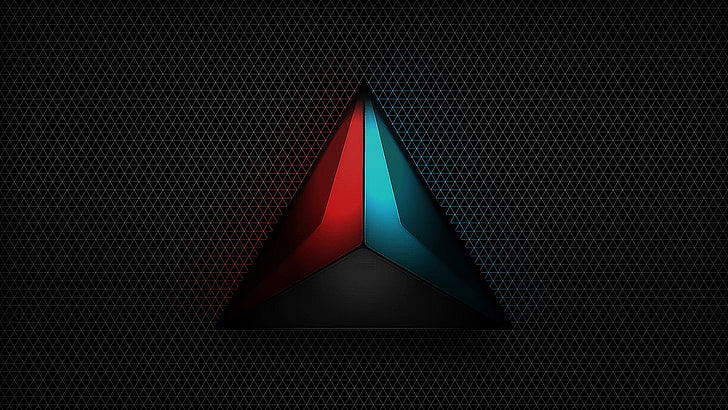red and blue triangle wallpaper, logo, gray, minimalism, pattern, HD wallpaper
