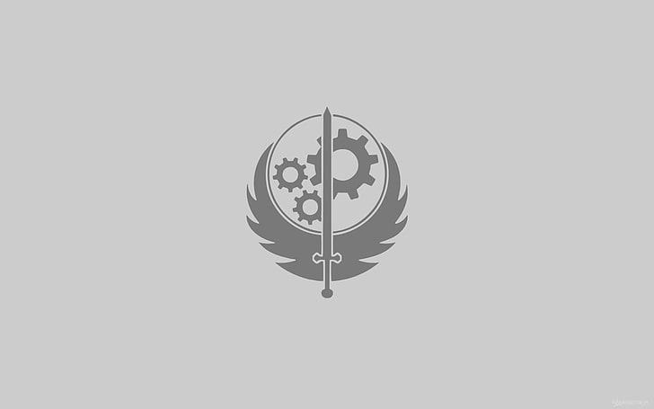 gray sword logo, simple, simple background, Brotherhood of Steel, HD wallpaper
