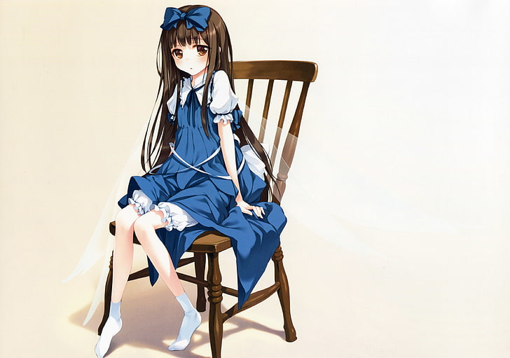 female anime character sitting on chair digital wallpaper, Touhou