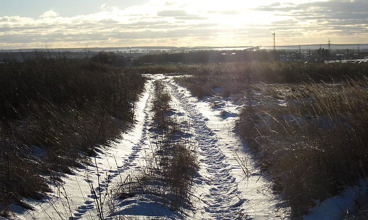 Russia, winter, snow, road, path, dirt road, sky, cloud - sky