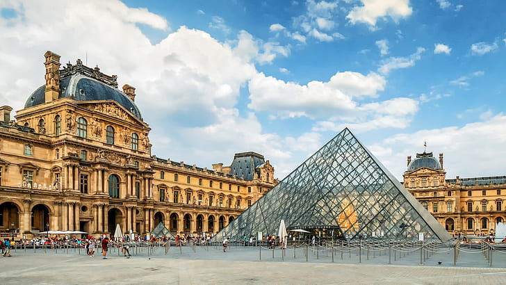 design, people, France, Paris, The Louvre, area, pyramid, architecture, HD wallpaper