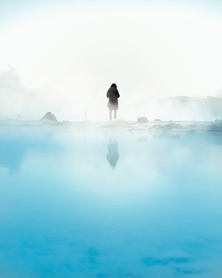 reflection, water, traveller, cyan, bright, fog, tranquility, HD wallpaper