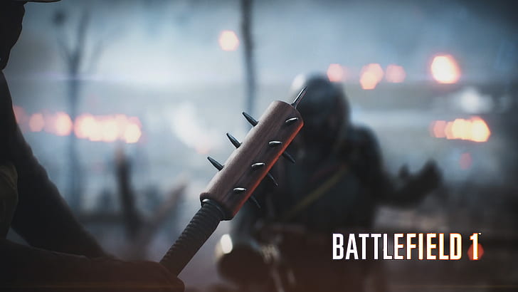 Battlefield 1 poster, focus on foreground, close-up, text, people